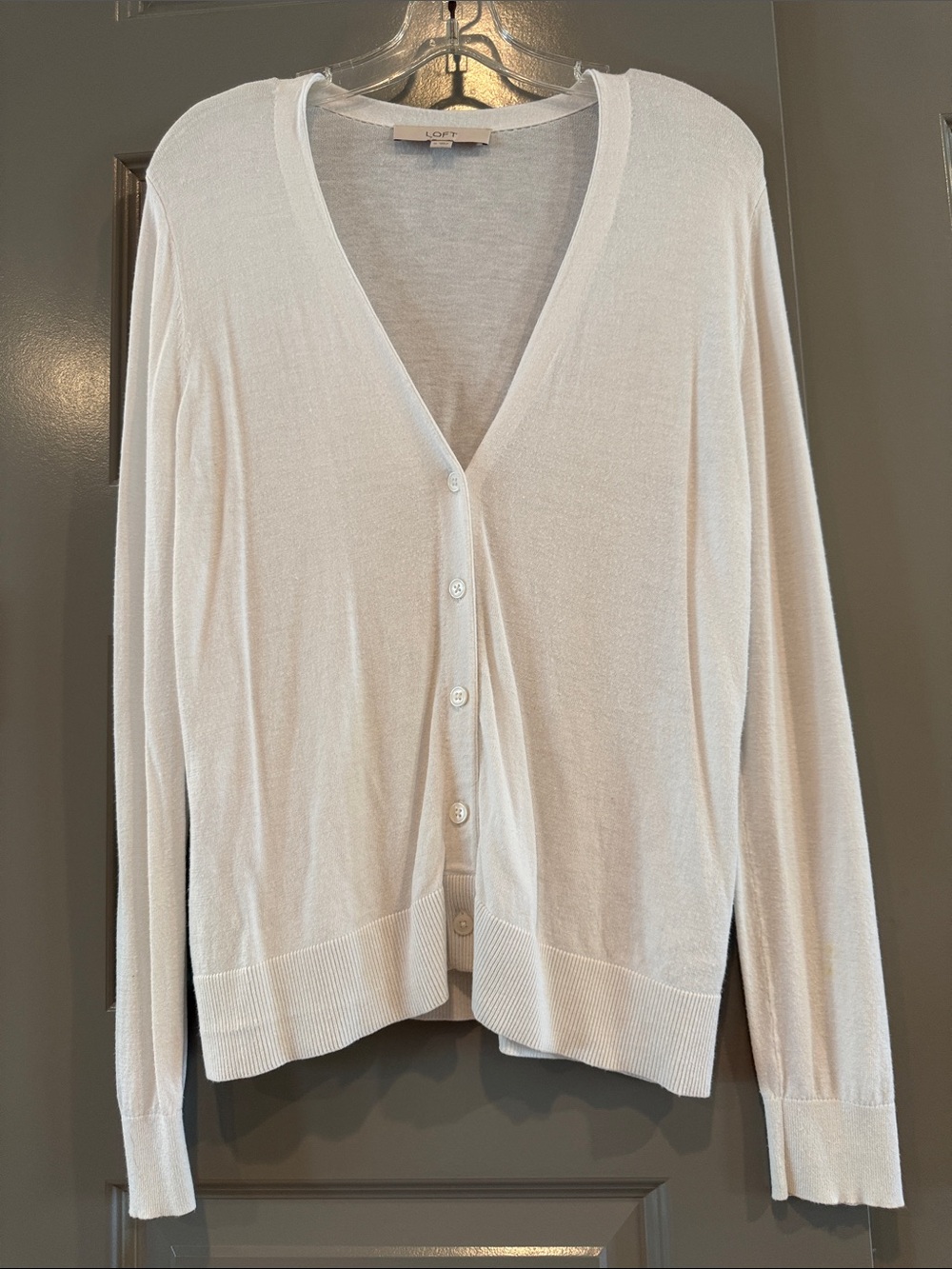 LAST CALL! LOFT White Lightweight V-Neck Button-Front Cardigan Sweater